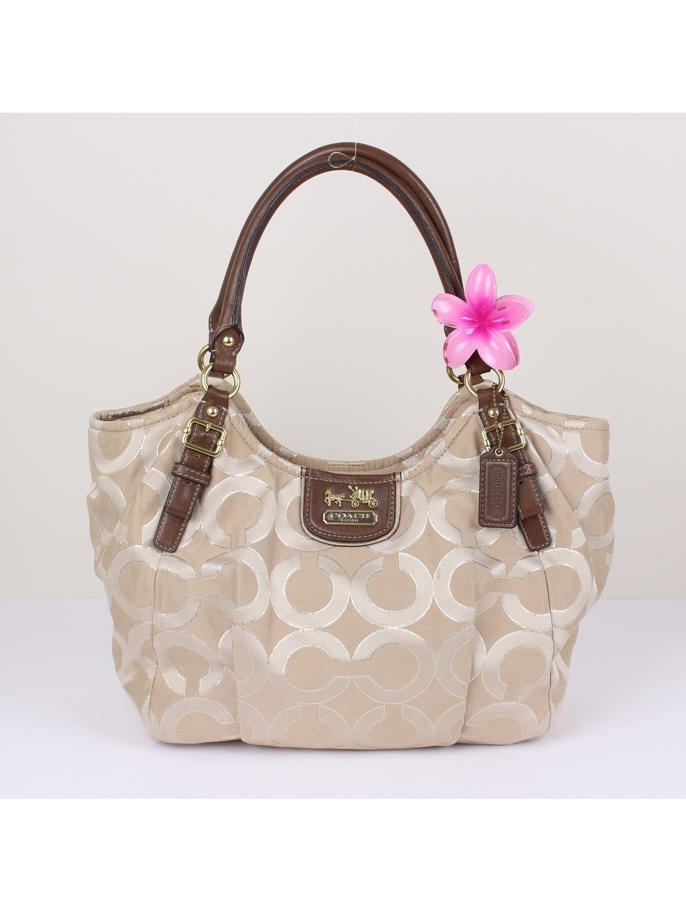 Coach Madison Abigail Op Art Shimmer Shoulder Bag Beige Brown 18639